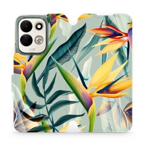 Flip pouzdro na mobil Xiaomi Redmi 17 - Mobiwear MC02S, žluté velké květy a zelené listy