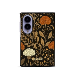 Lesklý kryt na mobil Samsung Galaxy Z Fold8 - Mobiwear Glossy G174G, béžová a oranžová kvítka