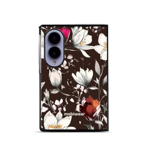 Lesklý kryt na mobil Samsung Galaxy Z Fold8 - Mobiwear Glossy GP72G, květy na hnědé