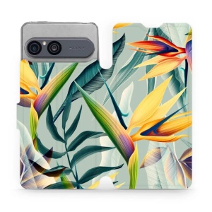 Flip pouzdro na mobil Sony Xperia 10 VII - Mobiwear MC02S, žluté velké květy a zelené listy