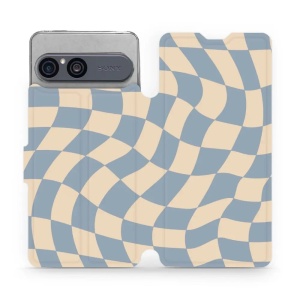 Flip pouzdro na mobil Sony Xperia 10 VII - Mobiwear VA59S, modrá a béžová šachovnice