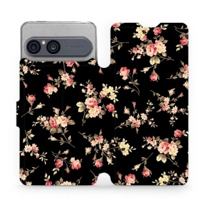 Flip pouzdro na mobil Sony Xperia 10 VII - Mobiwear VD02S, květy na černé