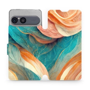 Flip pouzdro na mobil Sony Xperia 10 VII - Mobiwear VP36S, azurový a oranžový mramor