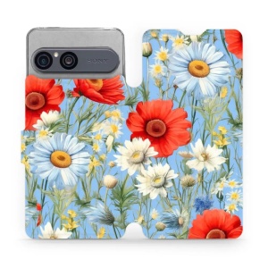 Flip pouzdro na mobil Sony Xperia 10 VII - Mobiwear VP44S, červené a bílé květy