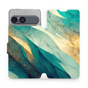 Flip pouzdro na mobil Sony Xperia 10 VII - Mobiwear VP37S, zlatavý a zelenkavý mramor