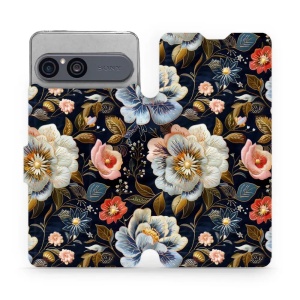 Flip pouzdro na mobil Sony Xperia 10 VII - Mobiwear VB04S, vyšívaná kytice
