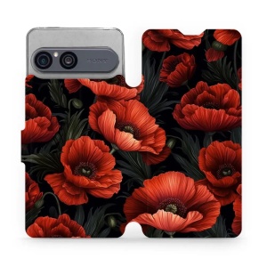 Flip pouzdro na mobil Sony Xperia 10 VII - Mobiwear VP45S, temné červené květy