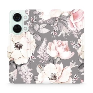 Flipové pouzdro Mobiwear - OnePlus Nord 3 5G - MX06S Květy na šedém pozadí