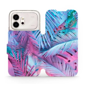 Flip pouzdro na mobil Honor 600 - Mobiwear MG10S, fialové a modré listy
