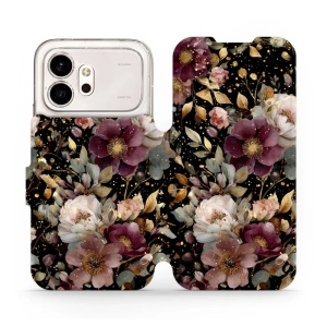 Flip pouzdro na mobil Honor 600 - Mobiwear V169S, zlatavé kvítky