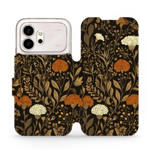 Flip pouzdro na mobil Honor 600 - Mobiwear V174S, béžová a oranžová kvítka