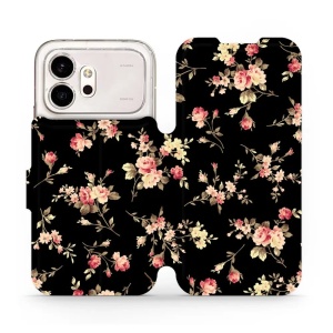 Flip pouzdro na mobil Honor 600 - Mobiwear VD02S, květy na černé