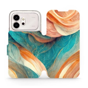 Flip pouzdro na mobil Honor 600 - Mobiwear VP36S, azurový a oranžový mramor