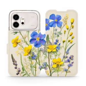 Flip pouzdro na mobil Honor 600 - Mobiwear VP41S, modré a žluté kvítky