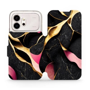 Flip pouzdro na mobil Honor 600 - Mobiwear VP35S, černý a zlatavý mramor