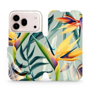 Flip pouzdro na mobil Honor 600 Pro - Mobiwear MC02S, žluté velké květy a zelené listy