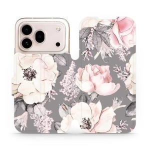 Flip pouzdro na mobil Honor 600 Pro - Mobiwear MX06S, květy na šedém pozadí