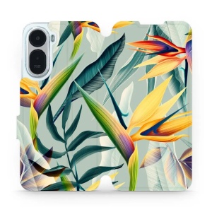 Flip pouzdro na mobil Xiaomi Redmi A7 Pro - Mobiwear MC02S, žluté velké květy a zelené listy