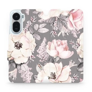 Flip pouzdro na mobil Xiaomi Redmi A7 Pro - Mobiwear MX06S, květy na šedém pozadí