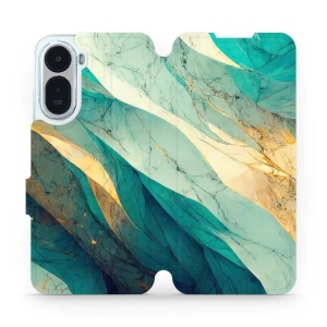 Flip pouzdro na mobil Xiaomi Redmi A7 Pro - Mobiwear VP37S, zlatavý a zelenkavý mramor