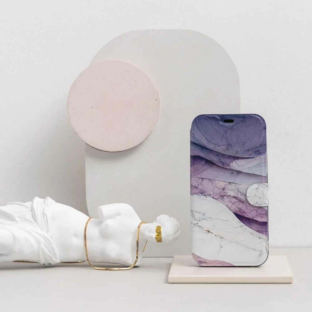 Flipové pouzdro Mobiwear - Apple iPhone 15 Pro - VP31S Bílý a fialový mramor