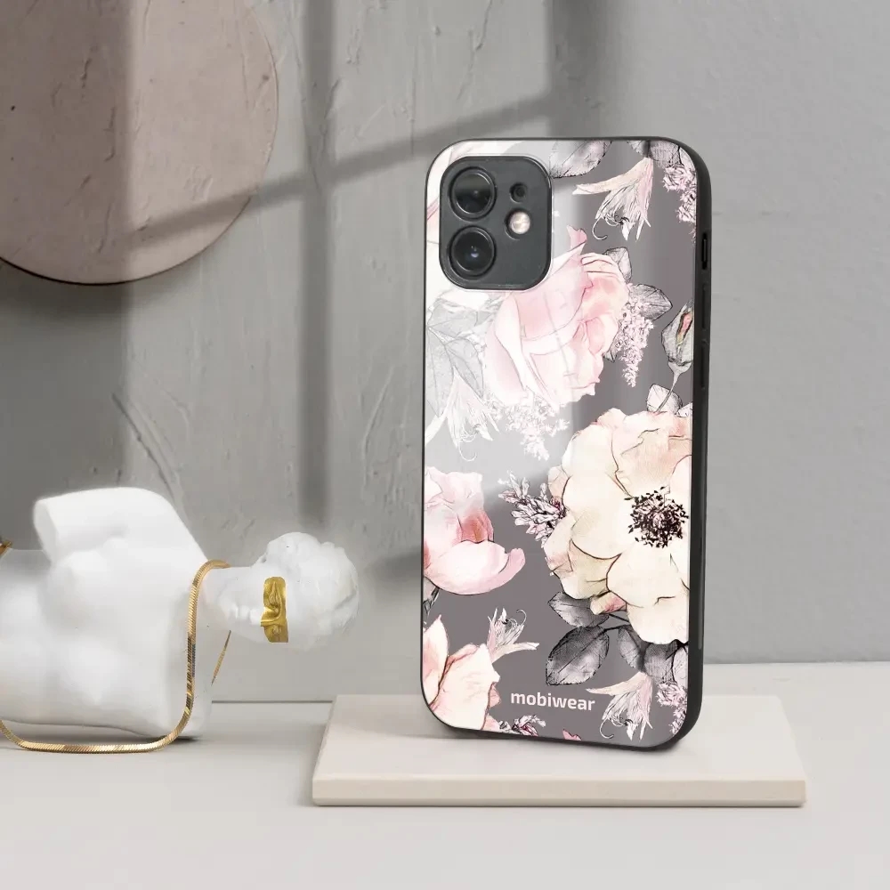 Lesklý kryt Mobiwear Glossy - Apple iPhone 15 - G034G - Květy na šedém pozadí