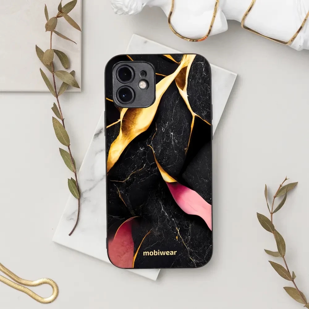 Lesklý kryt Mobiwear Glossy - Apple iPhone 15 Plus - G021G Černý a zlatavý mramor