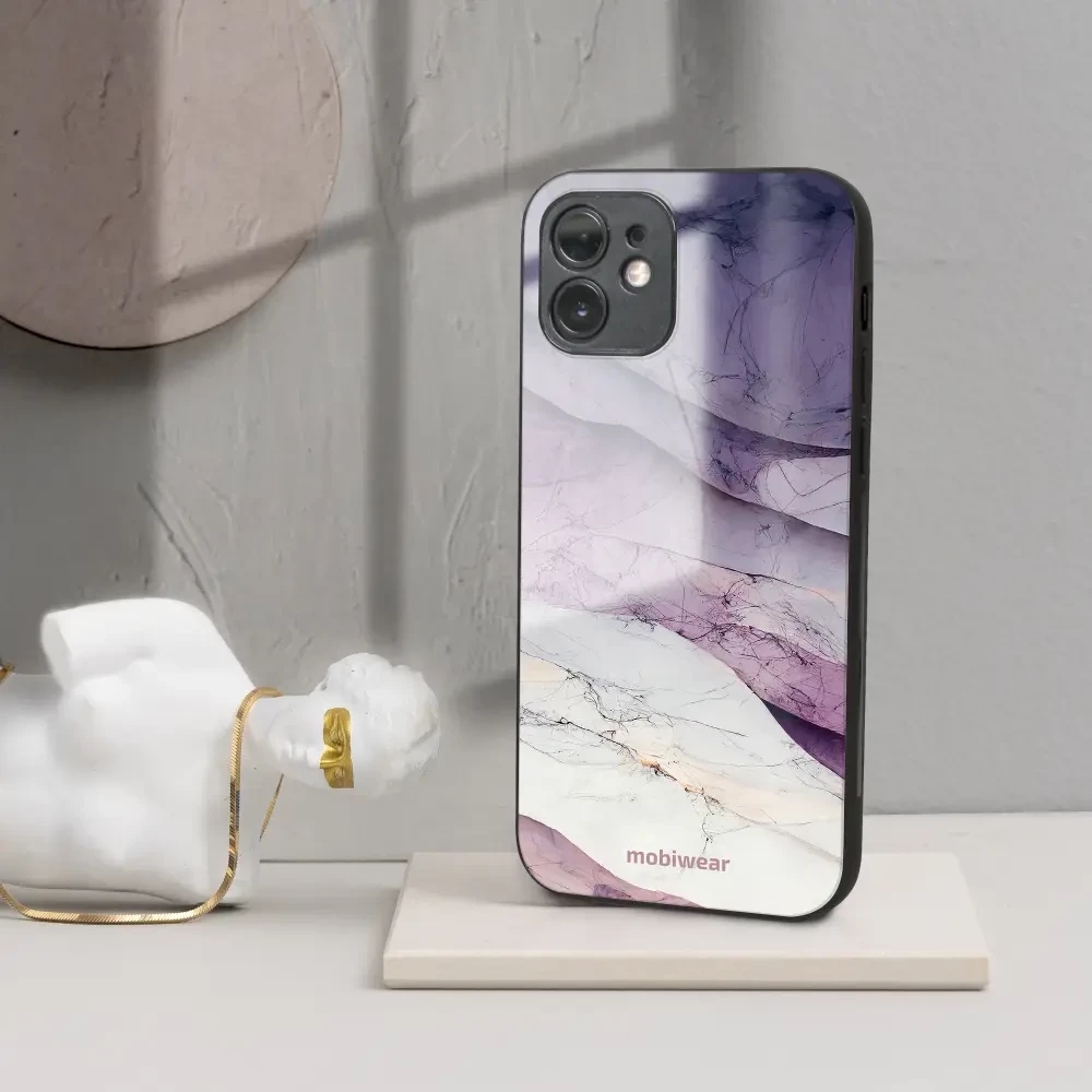 Lesklý kryt Mobiwear Glossy - Apple iPhone 15 Plus - G028G - Bílý a fialový mramor