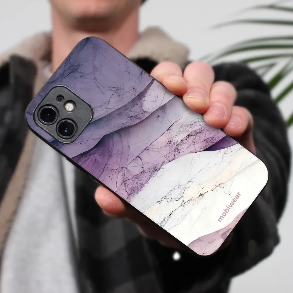 Lesklý kryt Mobiwear Glossy - Apple iPhone 15 Plus - G028G - Bílý a fialový mramor