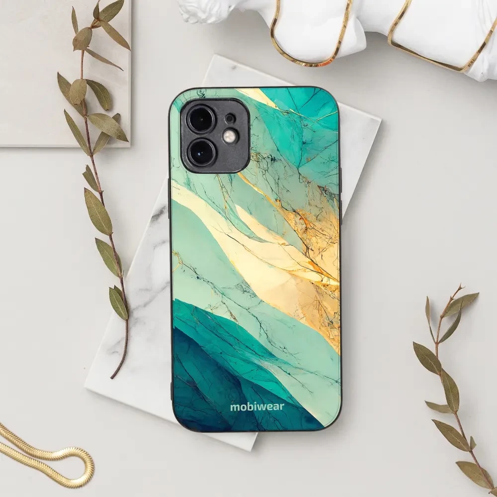 Lesklý kryt Mobiwear Glossy - Apple iPhone 15 Pro Max - G024G - Zlatavý a zelenkavý mramor