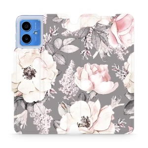 Flipové pouzdro Mobiwear - Motorola Moto G14 - MX06S Květy na šedém pozadí
