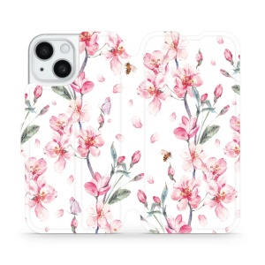 Flipové pouzdro Mobiwear - Apple iPhone 15 - M124S Růžové květy