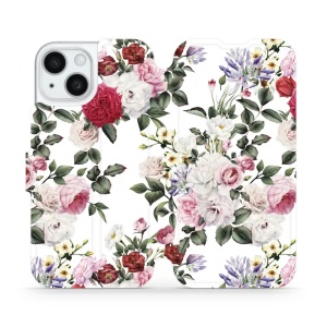 Flipové pouzdro Mobiwear - Apple iPhone 15 - MD01S Růže na bílé