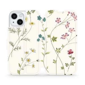 Flipové pouzdro Mobiwear - Apple iPhone 15 - MD03S Tenké rostlinky s květy