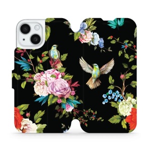 Flipové pouzdro Mobiwear - Apple iPhone 15 - VD09S Ptáčci a květy