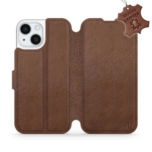 Kožené flip pouzdro Mobiwear - Apple iPhone 15 - Hnědé