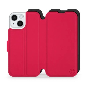 Flipové pouzdro Mobiwear Semiš - Apple iPhone 15 - Rudé  & Černé