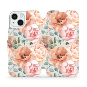 Flipové pouzdro Mobiwear - Apple iPhone 15 - MP02S Pastelové květy