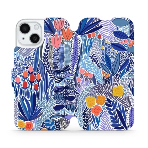 Flipové pouzdro Mobiwear - Apple iPhone 15 - MP03P Modrá květena