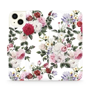 Flipové pouzdro Mobiwear - Apple iPhone 15 Plus - MD01S Růže na bílé