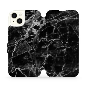 Flipové pouzdro Mobiwear na mobil Apple iPhone 15 Plus - V056P Černý mramor - VÝPRODEJ