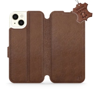 Kožené flip pouzdro Mobiwear - Apple iPhone 15 Plus - Hnědé
