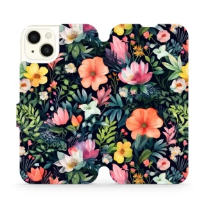 Flipové pouzdro Mobiwear - Apple iPhone 15 Plus - VP48S Pestré kvítky