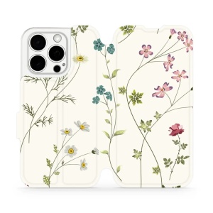 Flipové pouzdro Mobiwear - Apple iPhone 15 Pro - MD03S Tenké rostlinky s květy