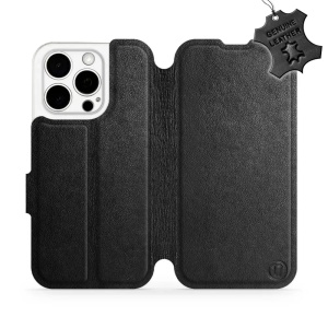 Kožené flip pouzdro Mobiwear - Apple iPhone 15 Pro - Černé