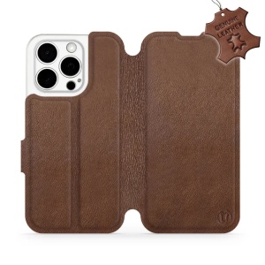 Kožené flip pouzdro Mobiwear - Apple iPhone 15 Pro - Hnědé