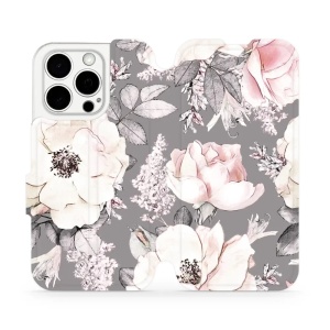 Flipové pouzdro Mobiwear - Apple iPhone 15 Pro - MX06S Květy na šedém pozadí