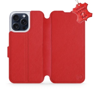 Kožené flip pouzdro Mobiwear - Apple iPhone 15 Pro Max - Červené