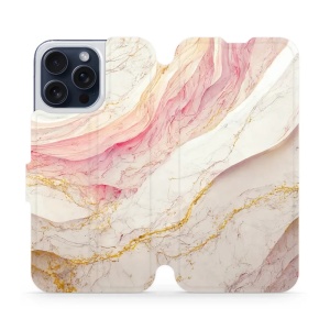 Flipové pouzdro Mobiwear - Apple iPhone 15 Pro Max - VP32S Růžový a zlatavý mramor