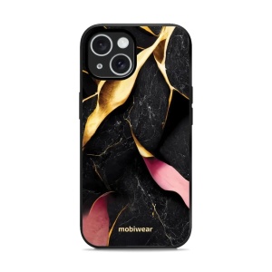 Lesklý kryt Mobiwear Glossy - Apple iPhone 15 - G021G Černý a zlatavý mramor